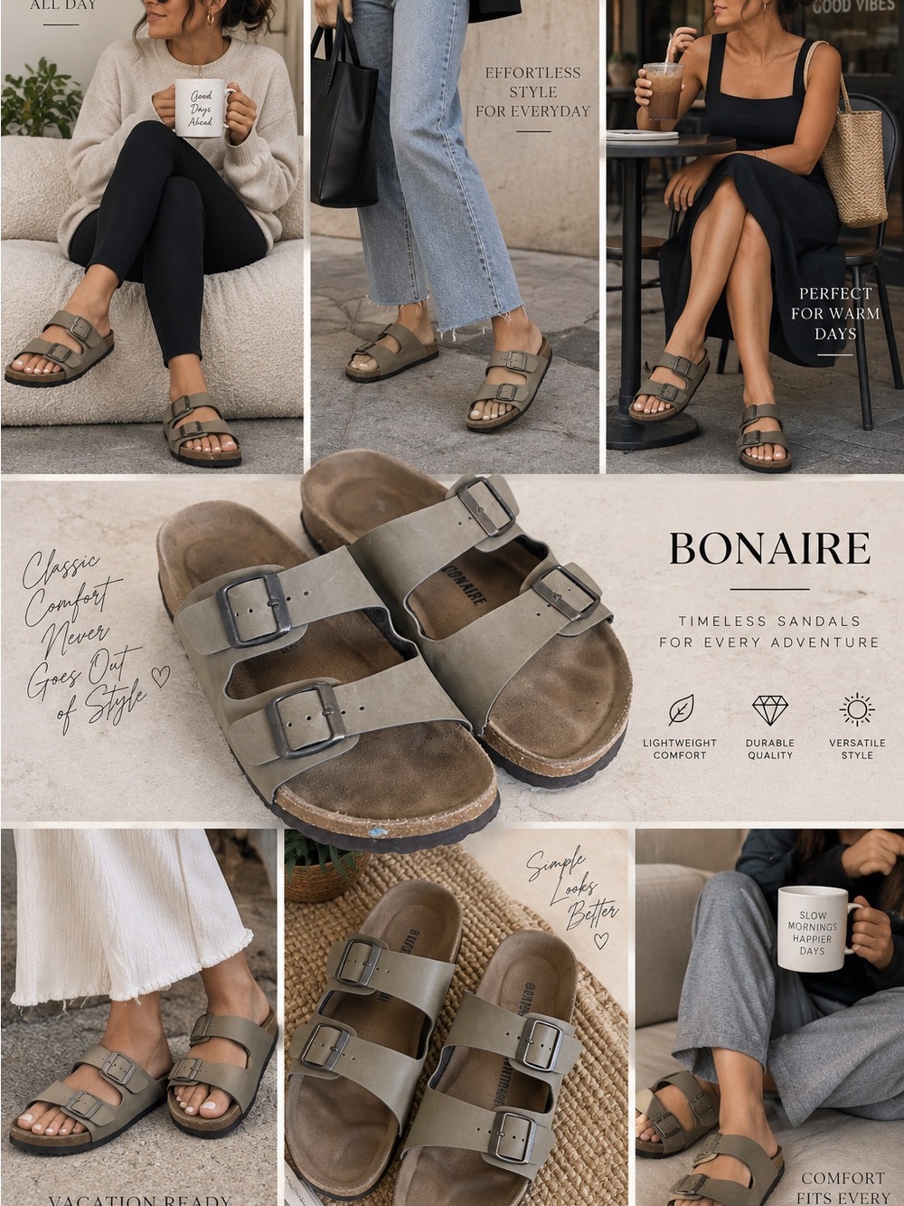Bonaire Double-Buckle Sandals — Olive